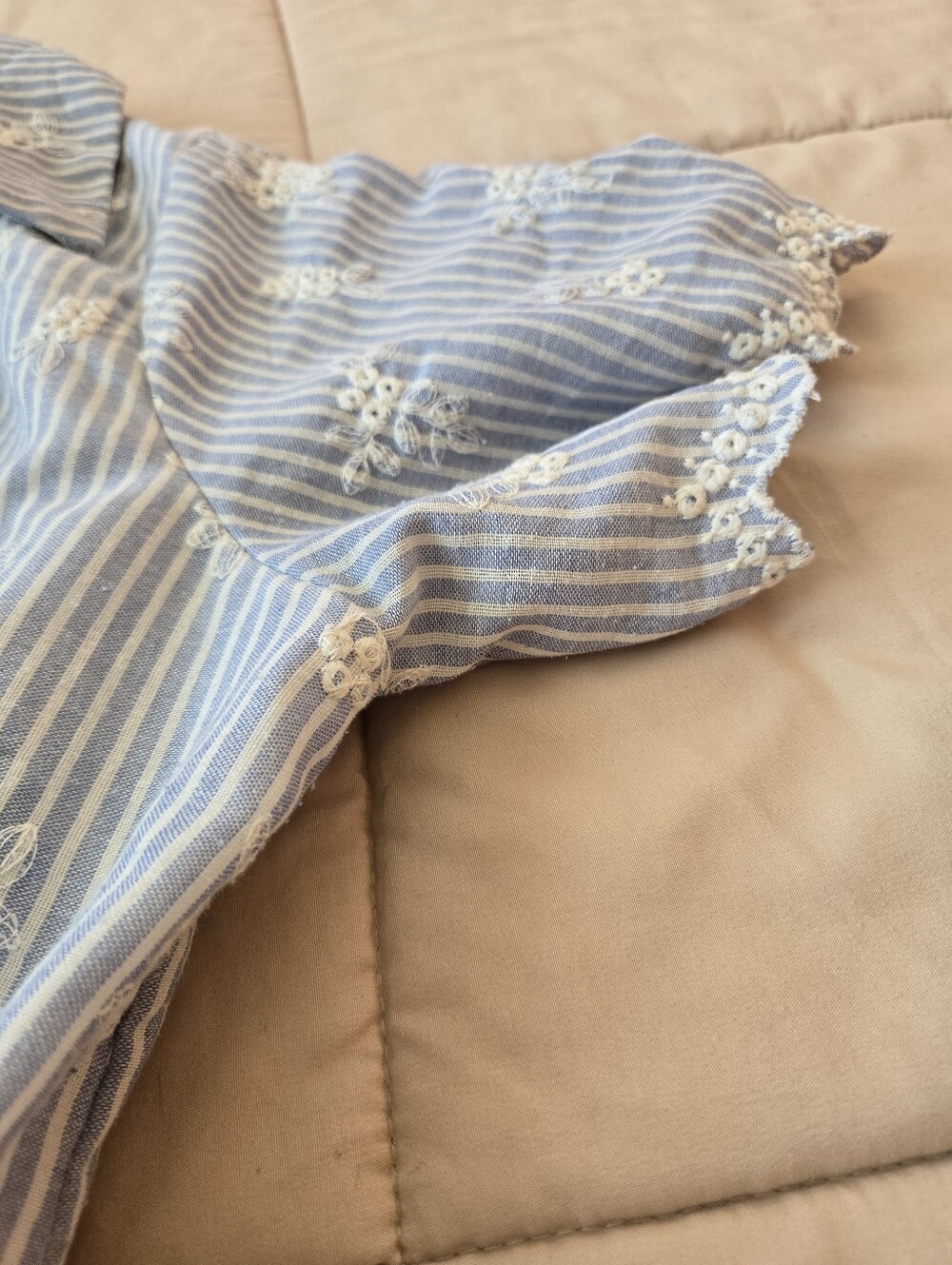 Chic Soul Light Blue Striped And White Floral Embroidered Button Dress 1X - Picture 5 of 10
